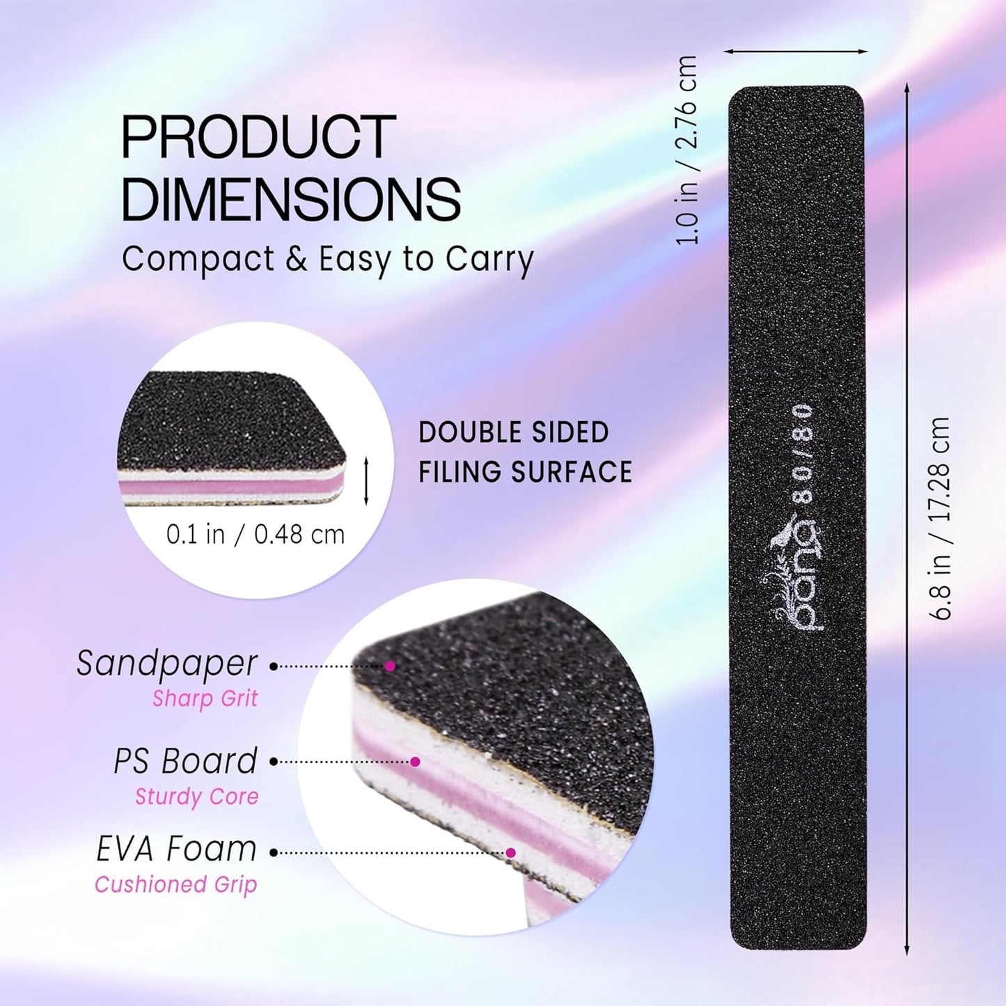 10Pcs - Jumbo Double-Sided Emery Nail File for Manicure, Pedicure, Natural, and Acrylic Nails - Black (Grit 80/80)