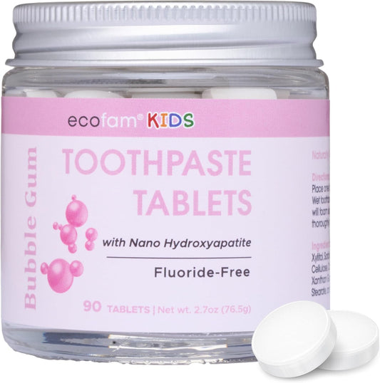 Toothpaste Tablets – Bubblegum | Nano Hydroxyapatite Toothpaste Tablets Kids - Chewable - Made with Xylitol | Fluoride Free L 90 Tabs