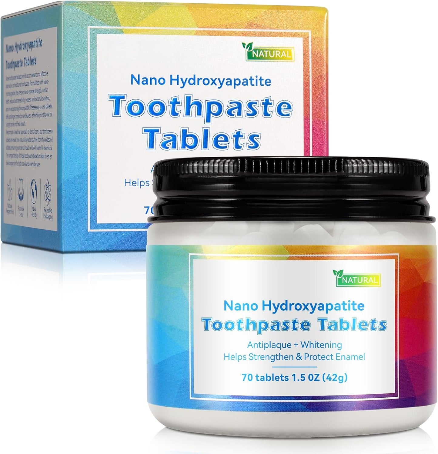 Toothpaste Tablet,Chewable Toothpaste Tablets,Flouride Free Toothpaste with Nano Hydroxyapatite,Sensitive Toothpaste Tabs Peppermint Flavored Strengthen Teeth,Travel Mouthwash Tablets 70 Pcs