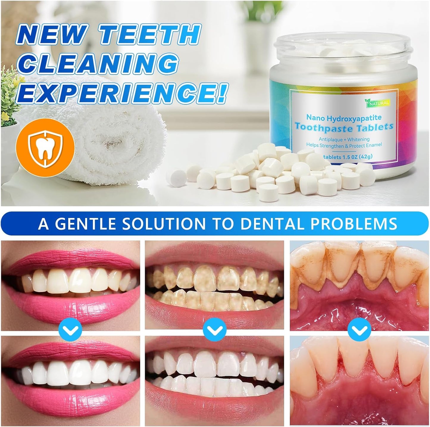 Toothpaste Tablet,Chewable Toothpaste Tablets,Flouride Free Toothpaste with Nano Hydroxyapatite,Sensitive Toothpaste Tabs Peppermint Flavored Strengthen Teeth,Travel Mouthwash Tablets 70 Pcs