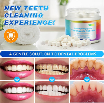 Toothpaste Tablet,Chewable Toothpaste Tablets,Flouride Free Toothpaste with Nano Hydroxyapatite,Sensitive Toothpaste Tabs Peppermint Flavored Strengthen Teeth,Travel Mouthwash Tablets 70 Pcs