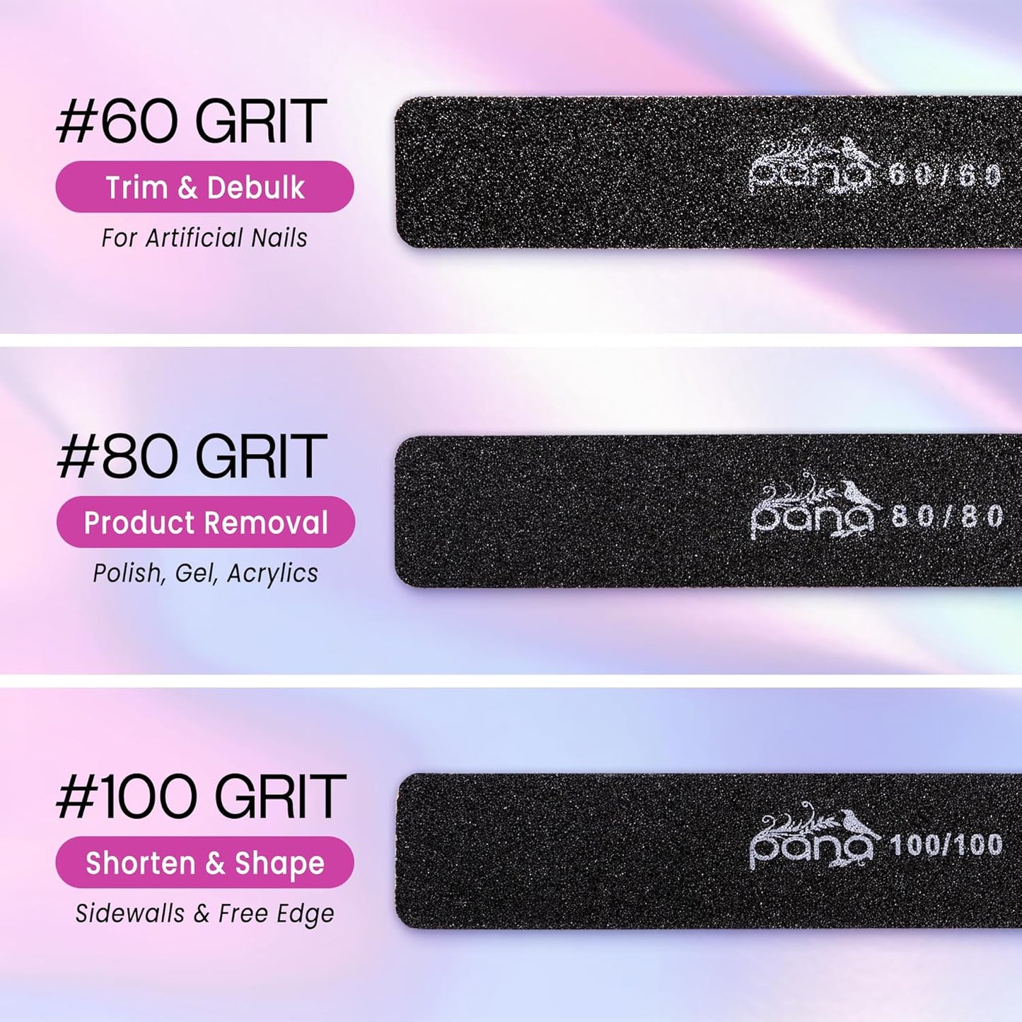 10Pcs -  Jumbo Double-Sided Emery Nail File for Manicure, Pedicure, Natural, and Acrylic Nails - Black (Grit 80/80)