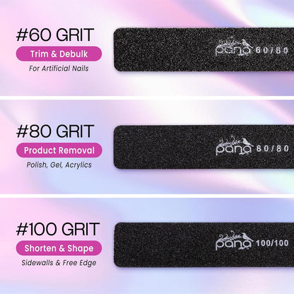 10Pcs -  Jumbo Double-Sided Emery Nail File for Manicure, Pedicure, Natural, and Acrylic Nails - Black (Grit 80/80)