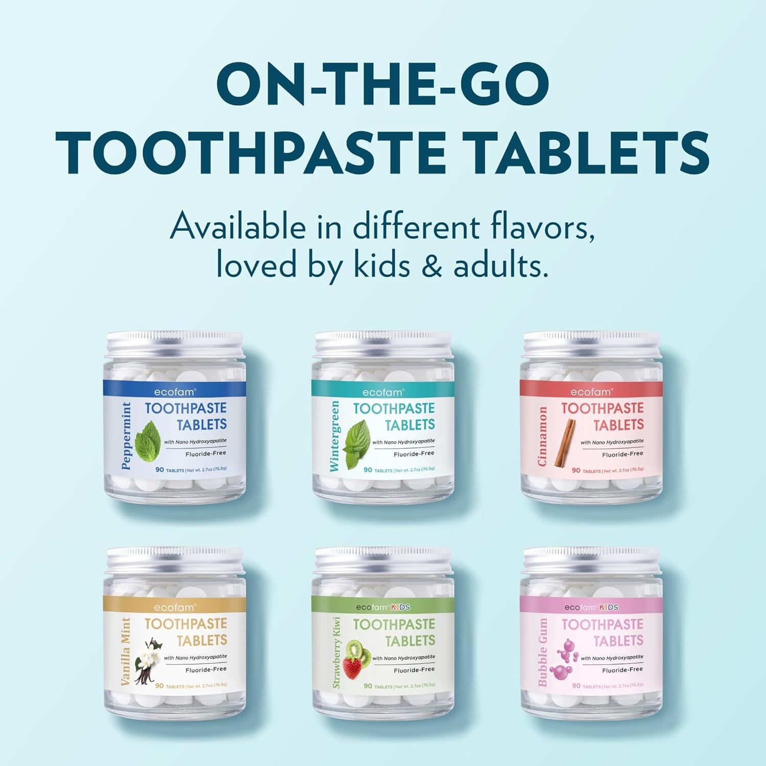 Toothpaste Tablets – Bubblegum | Nano Hydroxyapatite Toothpaste Tablets Kids - Chewable - Made with Xylitol | Fluoride Free L 90 Tabs