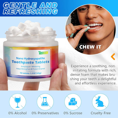 Toothpaste Tablet,Chewable Toothpaste Tablets,Flouride Free Toothpaste with Nano Hydroxyapatite,Sensitive Toothpaste Tabs Peppermint Flavored Strengthen Teeth,Travel Mouthwash Tablets 70 Pcs